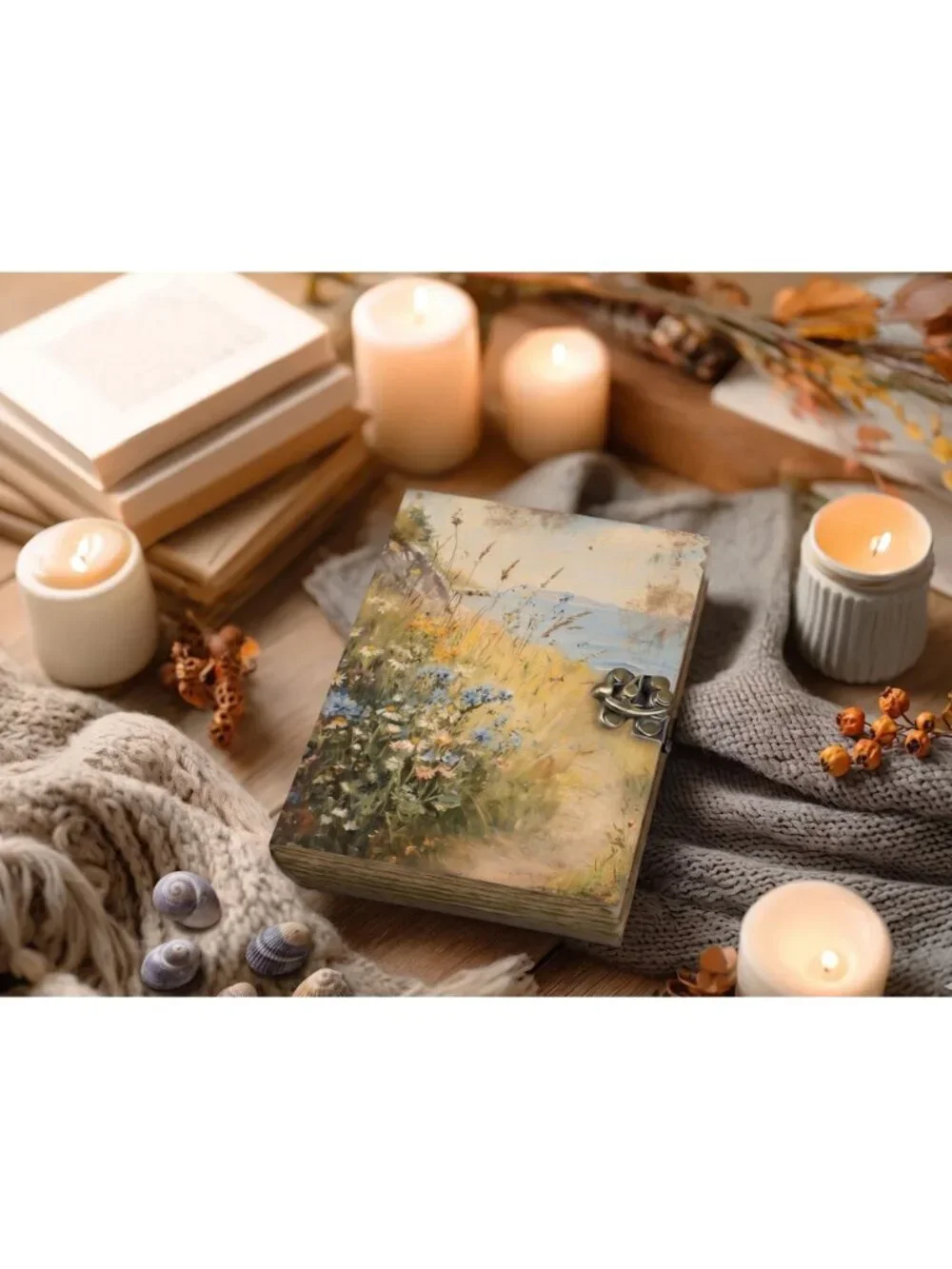 Coastal Wildflower Leather Journal – Handmade Seaside Nature Journal